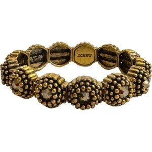J Crew Antique Gold Rhinestones Metal Stretch Bracelet Vintage Style